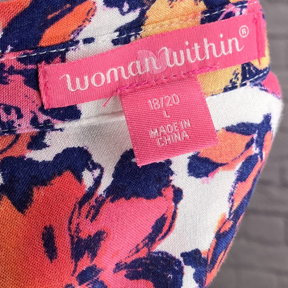 Woman Within 18/20  White Purple Pink Floral Rayon Button Front‎ Top Blouse Plus - Picture 3 of 4